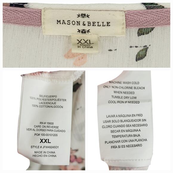 Mason Belle Kimono Tunic Top XXL Womens Open Gauzy Lace Cream Pink Cottage Fairy - Picture 3 of 16